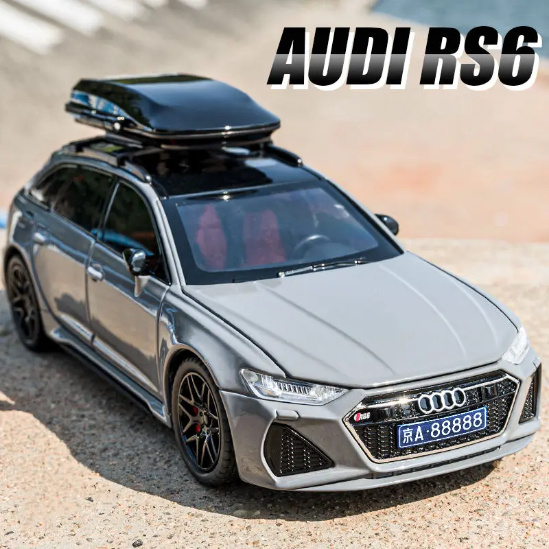 Model samochodu Audi RS6 Avant kombi w skali 1:24, wykonany z odlewu ciśnieniowego z metalu, z efektami dźwiękowymi i świetlnymi, zabawka dla dzieci, idealny na prezent